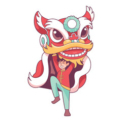 Vector Chinese New Year Lion Dance Illustration Isolated
