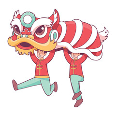 Vector Chinese New Year Lion Dance Illustration Isolated