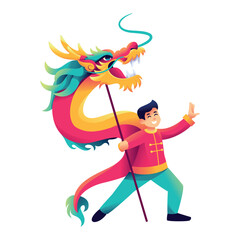 Vector Chinese New Year Dragon Dance Illustration Isolated