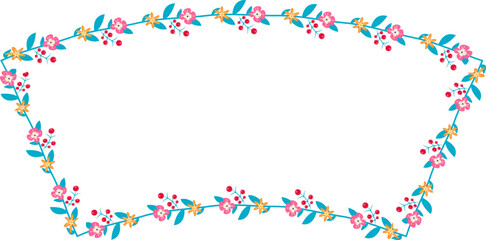 Horizontal Frame Wreath flower floral leaf borders colorful natural cute blossom love green pink decoration Branch laurel vintage frames Botanical ornate Elements design badge decoration 