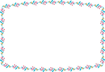 Horizontal Frame Wreath flower floral leaf borders colorful natural cute blossom love green pink decoration Branch laurel vintage frames Botanical ornate Elements design badge decoration 