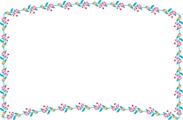 Horizontal Frame Wreath flower floral leaf borders colorful natural cute blossom love green pink decoration Branch laurel vintage frames Botanical ornate Elements design badge decoration 