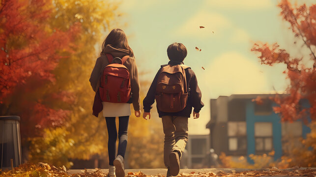 students leaving school and going home. Generative AI - Powered by Adobe