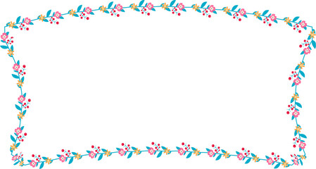 Horizontal Frame Wreath flower floral leaf borders colorful natural cute blossom love green pink decoration Branch laurel vintage frames Botanical ornate Elements design badge decoration 