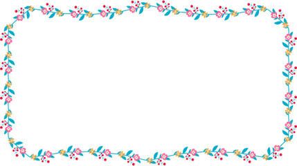 Horizontal Frame Wreath flower floral leaf borders colorful natural cute blossom love green pink decoration Branch laurel vintage frames Botanical ornate Elements design badge decoration 