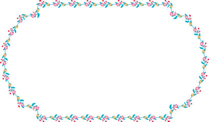 Horizontal Frame Wreath flower floral leaf borders colorful natural cute blossom love green pink decoration Branch laurel vintage frames Botanical ornate Elements design badge decoration 