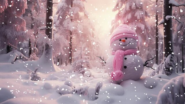Cute snowman in the snow 
