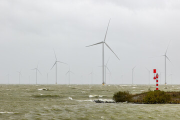Large offshore windmills, turbines for alternative green, renewable energy, electricity, just of...