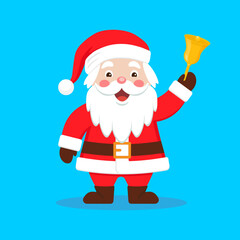 Cute Santa Claus with bell. Color vector illustration in cartoon flat style.