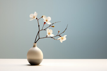 Dogwood branch in a white vase, minimal flower arrangement