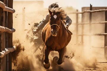 Wild West Rodeo, Horse and Cowboy in Action - obrazy, fototapety, plakaty