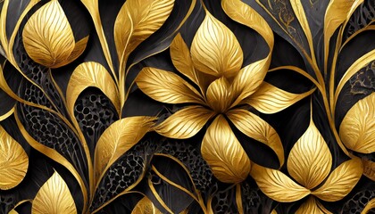 Luxury Gold and black floral seamless pattern generative ai