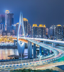 Chongqing city bridge buildings and city center skyline night view