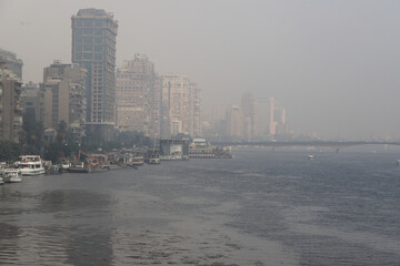 The Nile, river, fog, buildings
