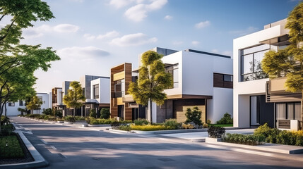 Fototapeta na wymiar Luxury housing projects, featuring modern townhouses and villas. Explore investment opportunities in the real estate market with property listings.