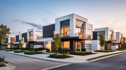 Luxury housing projects, featuring modern townhouses and villas. Explore investment opportunities in the real estate market with property listings. - Powered by Adobe
