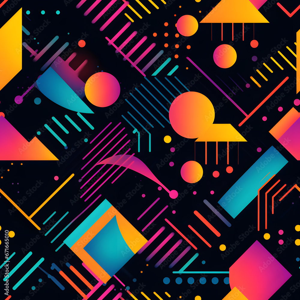 Poster retro feel abstract pattern with neon elements