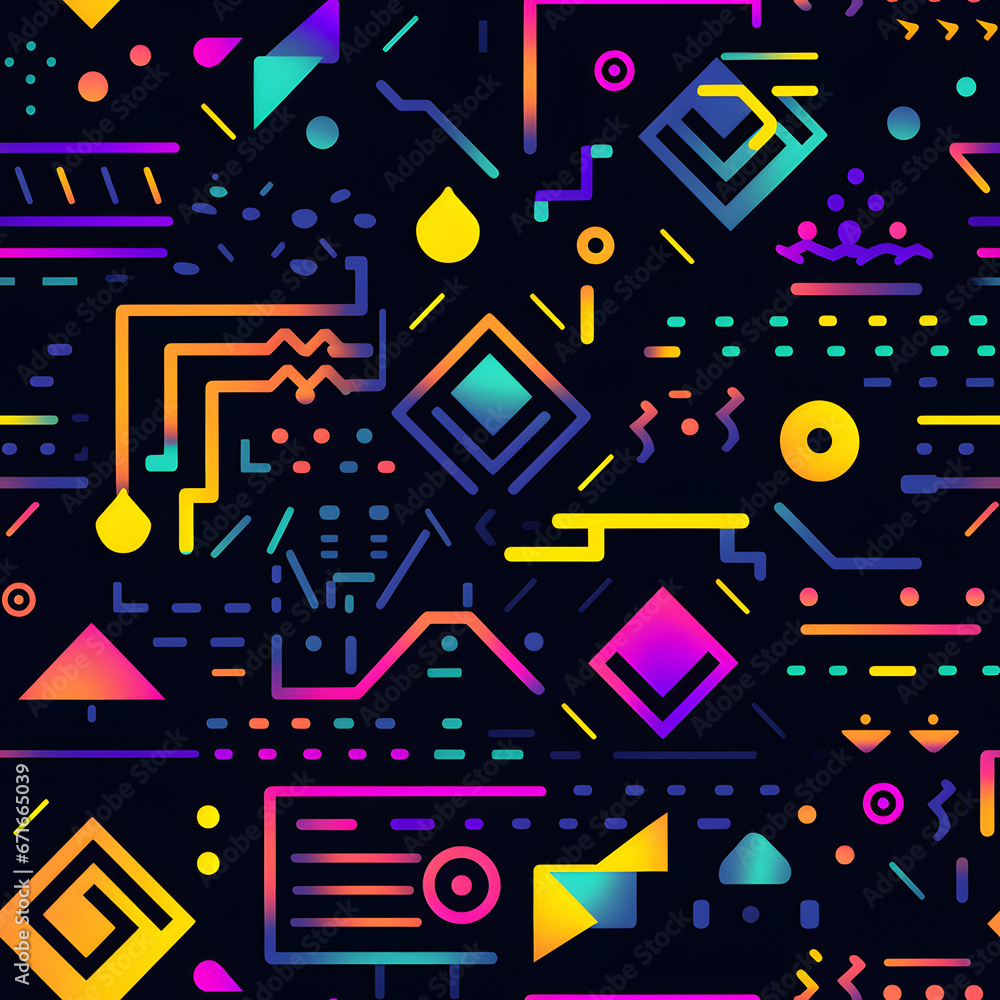 Poster retro feel abstract pattern with neon elements