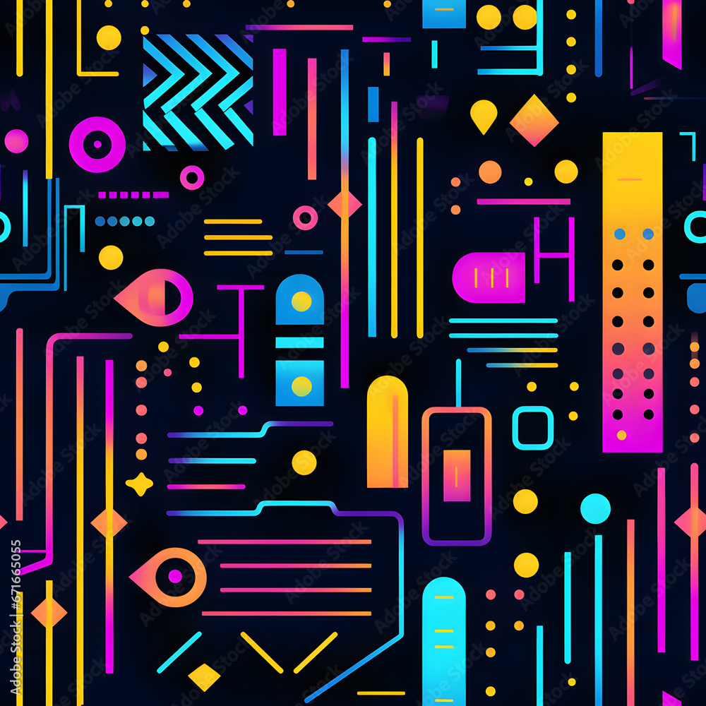 Poster retro feel abstract pattern with neon elements