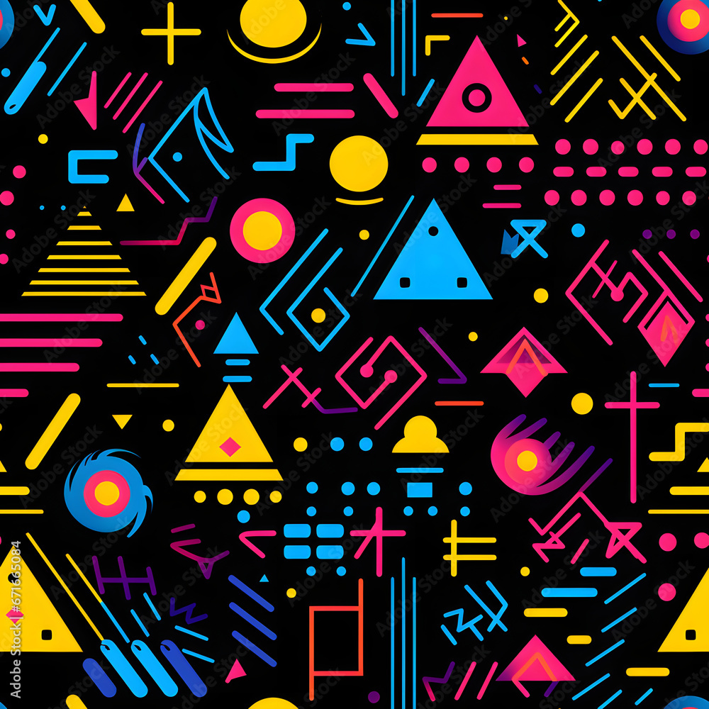 Poster retro feel abstract pattern with neon elements