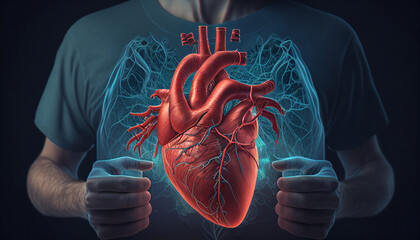 heart in mans hand illness Cardiovascular diseases - obrazy, fototapety, plakaty