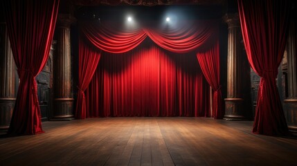 Magic theater stage red curtains Show Spotlight