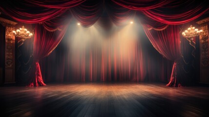 Magic theater stage red curtains Show Spotlight - obrazy, fototapety, plakaty
