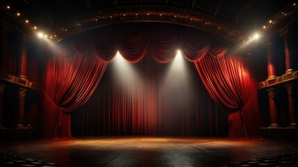 Magic theater stage red curtains Show Spotlight - obrazy, fototapety, plakaty