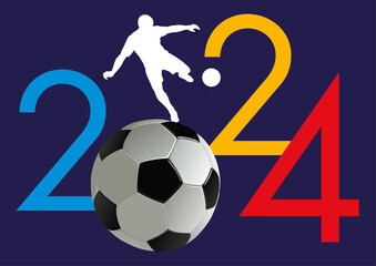 Carte de voeux 2024 sur le concept du sport avec comme symbole un ballon pour présenter un événement ou une compétition de football.