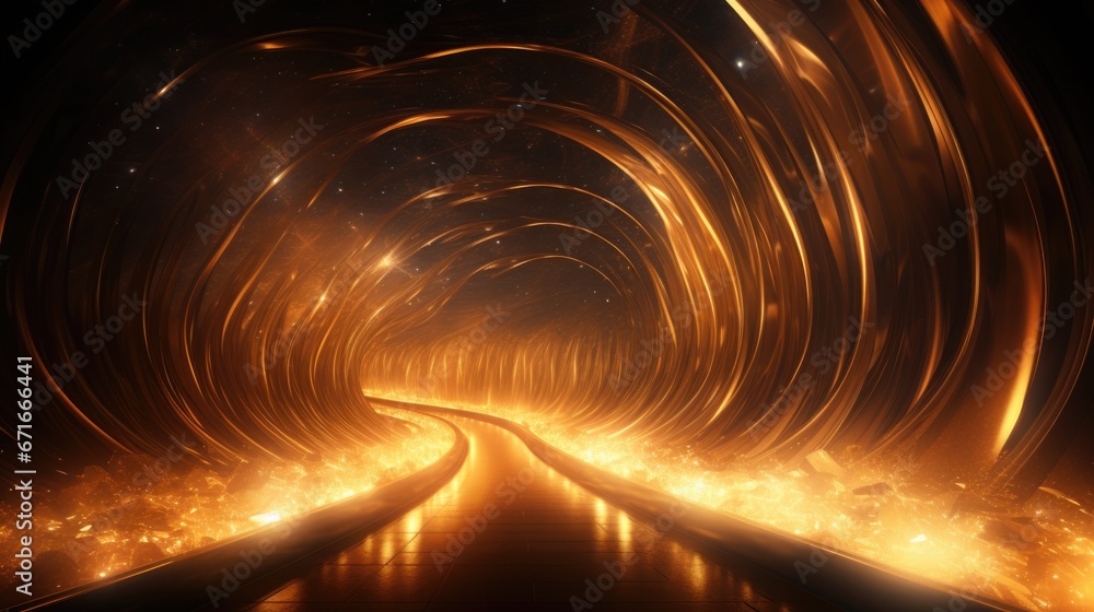 Wall mural a tunnel of glowing arcs with thin white lines