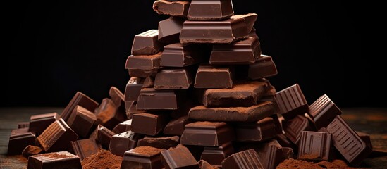 Large amount of dark chocolate pieces