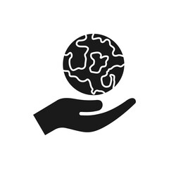 Earth globe on hand icon design isolated on white background. Vector illustration