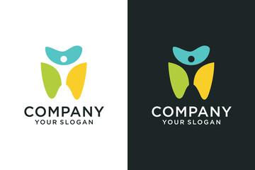 dental logo with happy motivated person in colorful round logo