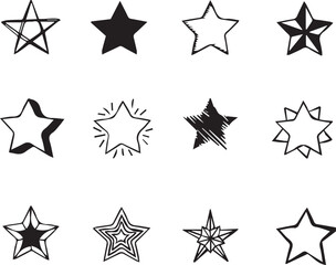 black set of assorted stars icons