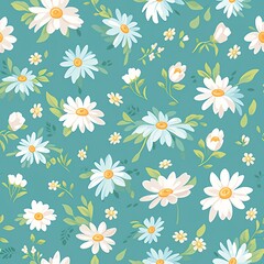 Obraz premium seamless pattern of delicate daisy flowers on a pastel turquoise background