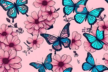 Butterfly with Flower Wings, Vector Design, Fashion, Poster, Card, Sticker, Phone Case, Wall Art, Sakura, Pink Flowers, Floral, Boho Butterfly, Spring