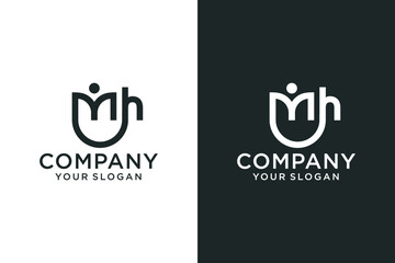 initial letter m h wave logo vector icon, for community or business - obrazy, fototapety, plakaty