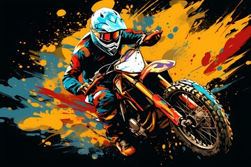 motocross rider on a motorcycle expressive dynamic abstract illustration - generative ai