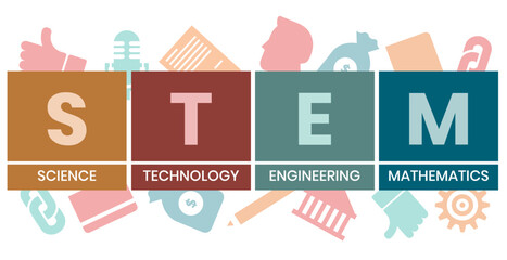 Flat design with people. STEM - Science, technology, engineering, mathematics acronym. business concept background. Vector illustration for website banner, marketing materials