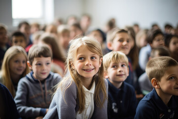 portrait de jeunes enfants souriant en groupe dans leur salle de classe à l'école