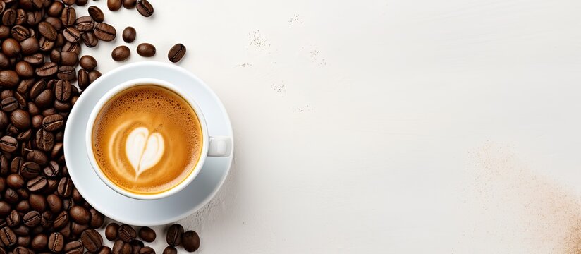 Coffee in paper cups with beans on white table background top view © Vusal