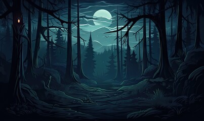Obraz premium dark night forest in the dark green Generative AI
