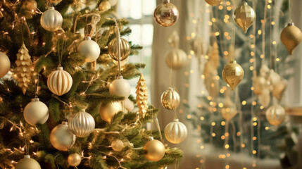A beautifully decorated Christmas tree with sparkling ornaments.