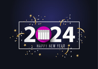 Happy new year 2024 Year 2024 with radiator icon
 - obrazy, fototapety, plakaty