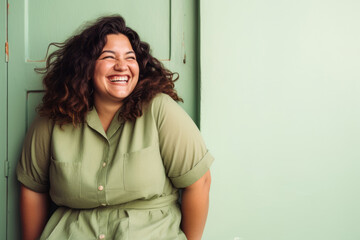 Generative ai portrait of beautiful mixed race woman plus size laughing positive having fun