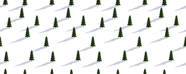 Seamless pattern. Vector illustration: Winter mountains landscape with pines, hills and spruce.