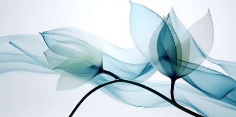 elegant, stylized blue leaves on a branch. Design for card or invitation. Generative AI
