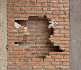 brick wall with large hole, texture background