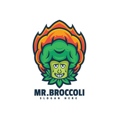Mr broccoli mascot illustration logo design 