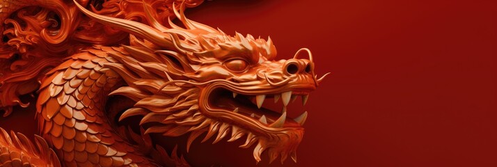 Chinese Dragon on red background. The year of the Dragon in China and Eastern Asia. One of the Chinese zodiac signs. New Year of the Dragon 2024 - obrazy, fototapety, plakaty